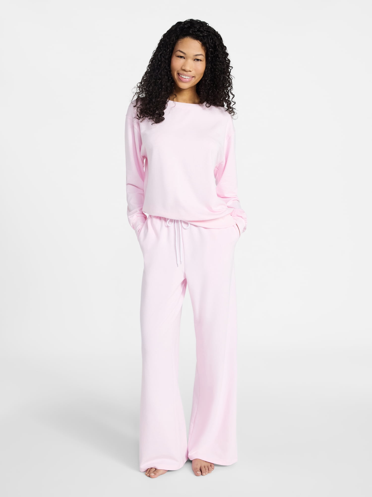No Boundaries Cozy Sleep Long Sleeve Top and Pants Set, 2-Piece, Women’s