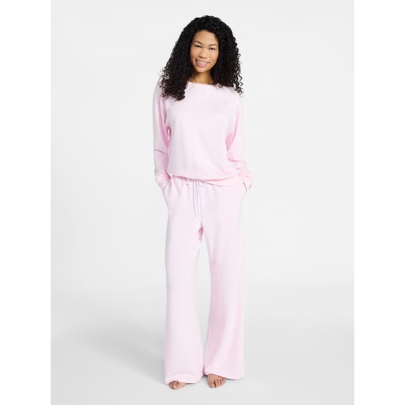 No Boundaries Cozy Sleep Long Sleeve Top and Pants Set, 2-Piece, Women’s XXS-3X