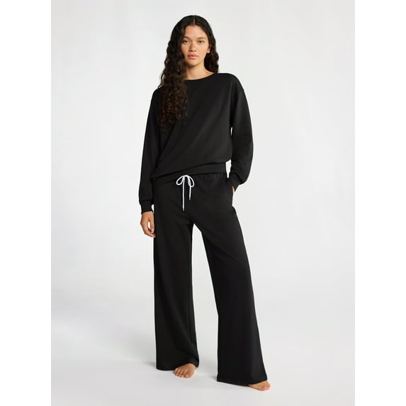No Boundaries Sleepwear Long Sleeve Top and Pants Set, 2-Piece, Women’s