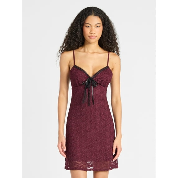 No Boundaries Sweetheart Triangle Mini Dress with Lace Trim, Women’s