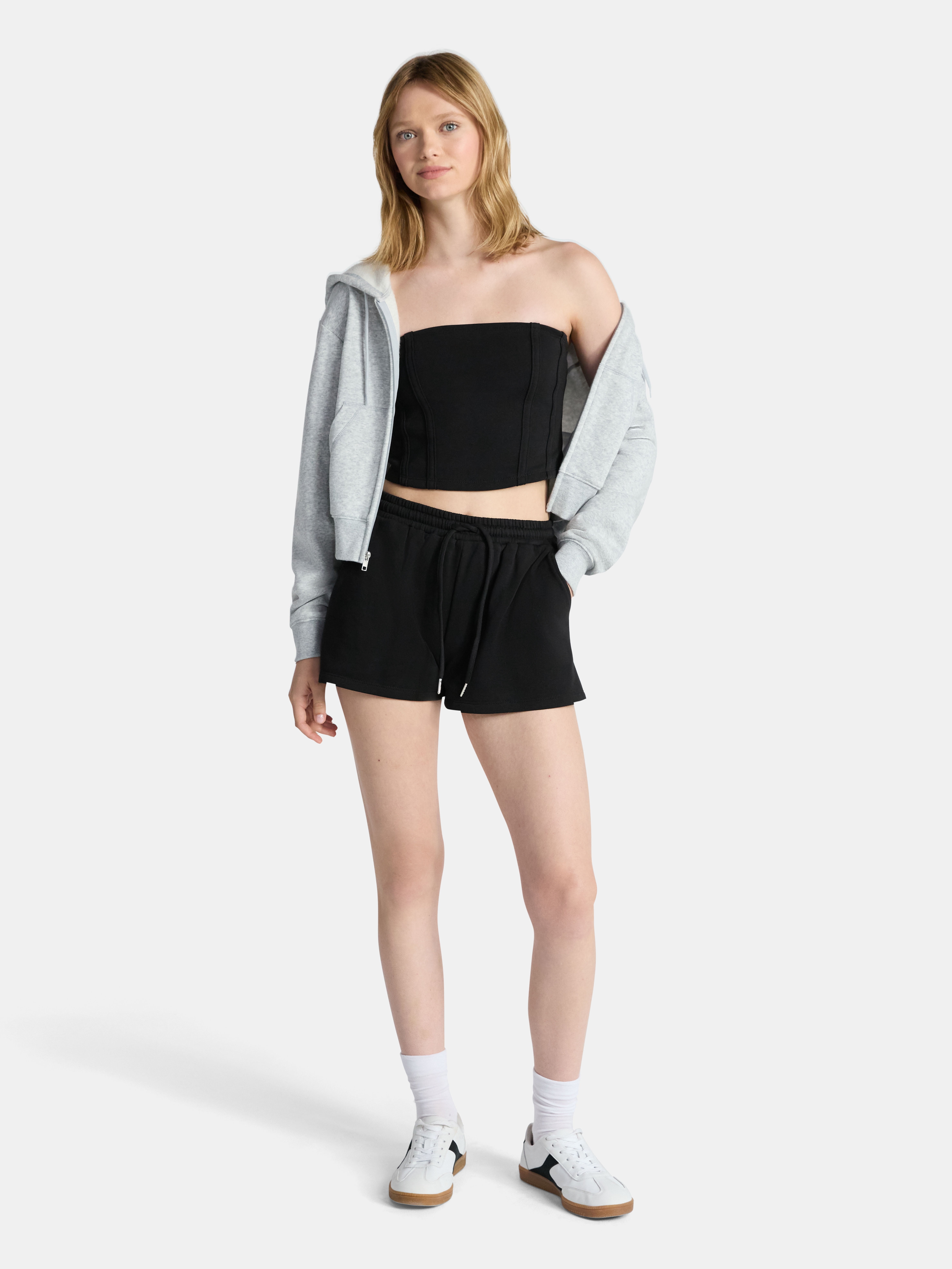 No Boundaries French Terry Tube Top and Shorts Set, 2-Piece, Women's