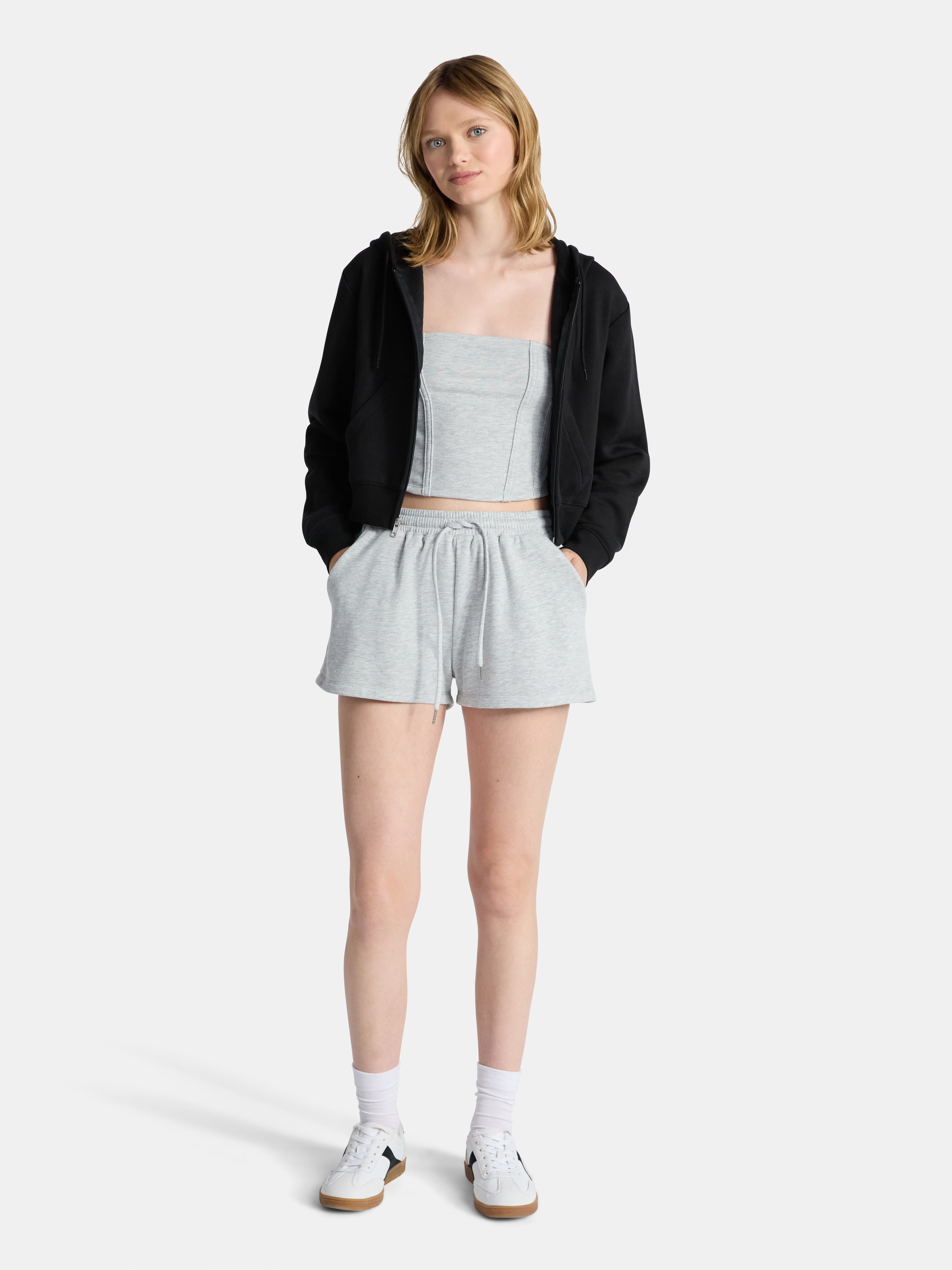 No Boundaries French Terry Tube Top and Shorts Set, 2-Piece, Women's