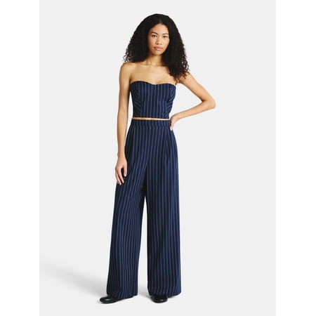 No Boundaries Sweetheart Neck Tube Top and Wide Leg Pants Set, 2-Piece, Women's