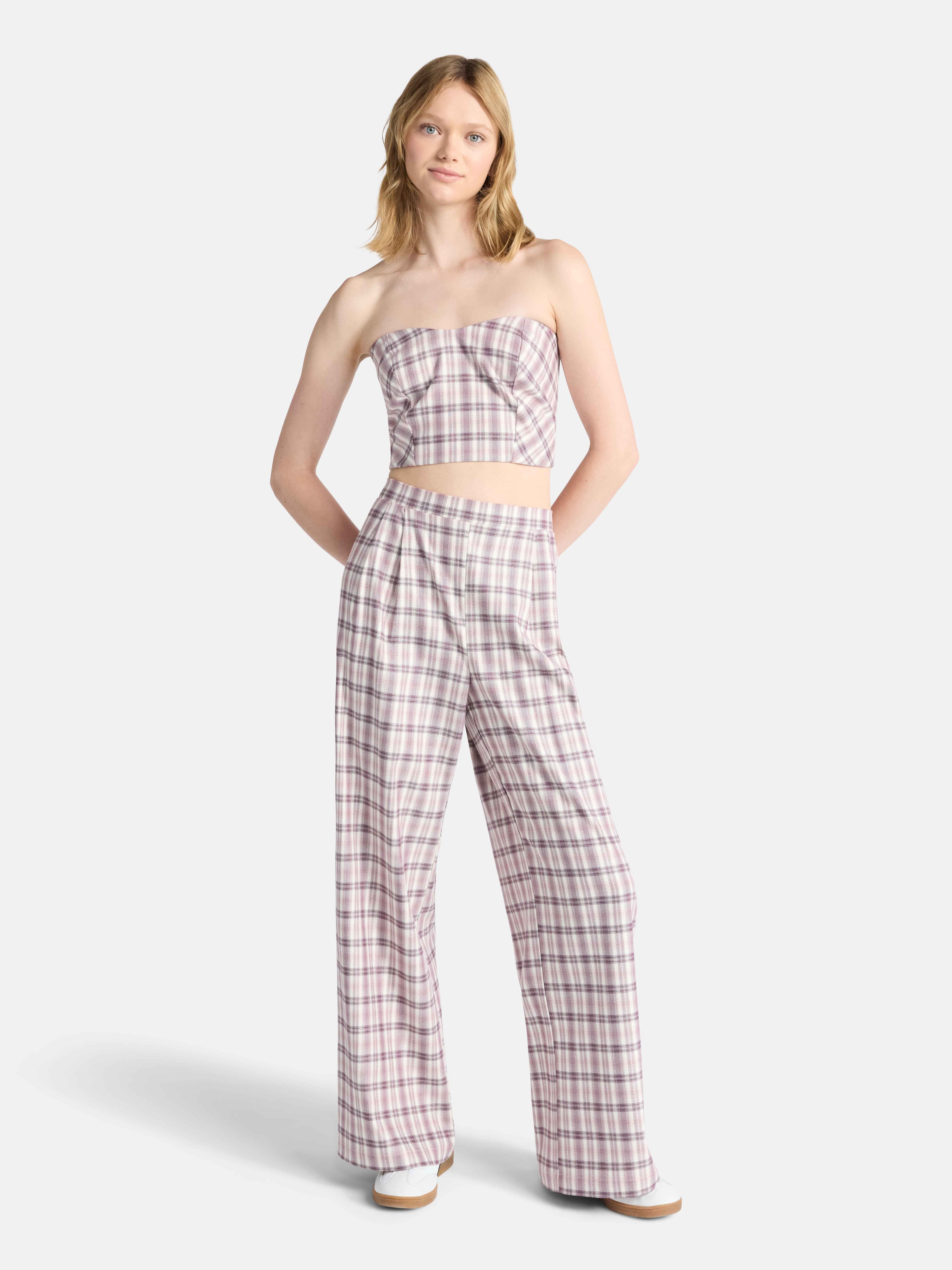 No Boundaries Sweetheart Neck Tube Top and Wide Leg Pants Set, 2-Piece, Women's