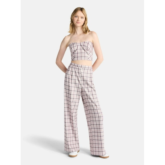 No Boundaries Sweetheart Neck Tube Top and Wide Leg Pants Set, 2-Piece, Women's