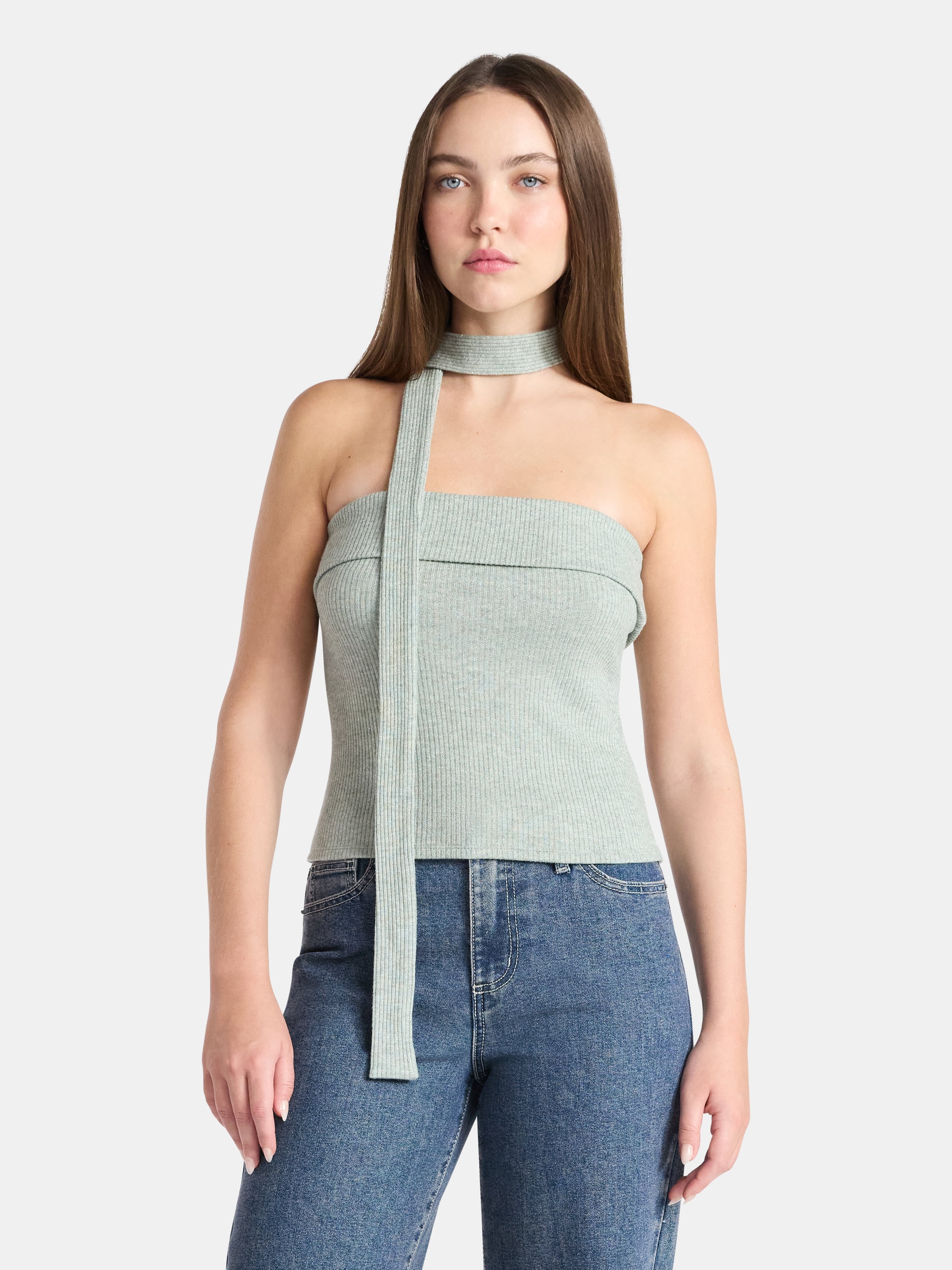 No Boundaries Foldover Tube Top and Scarf Set, 2-Piece, Women's