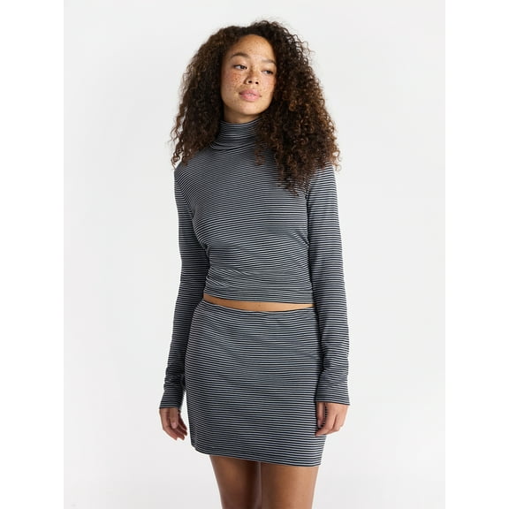No Boundaries Turtleneck Top and Mini Skirt Set, 2-Piece, Women’s