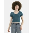 thumbnail image 1 of No Boundaries V-Neck Crop Rib Tee, Women's, 1 of 5