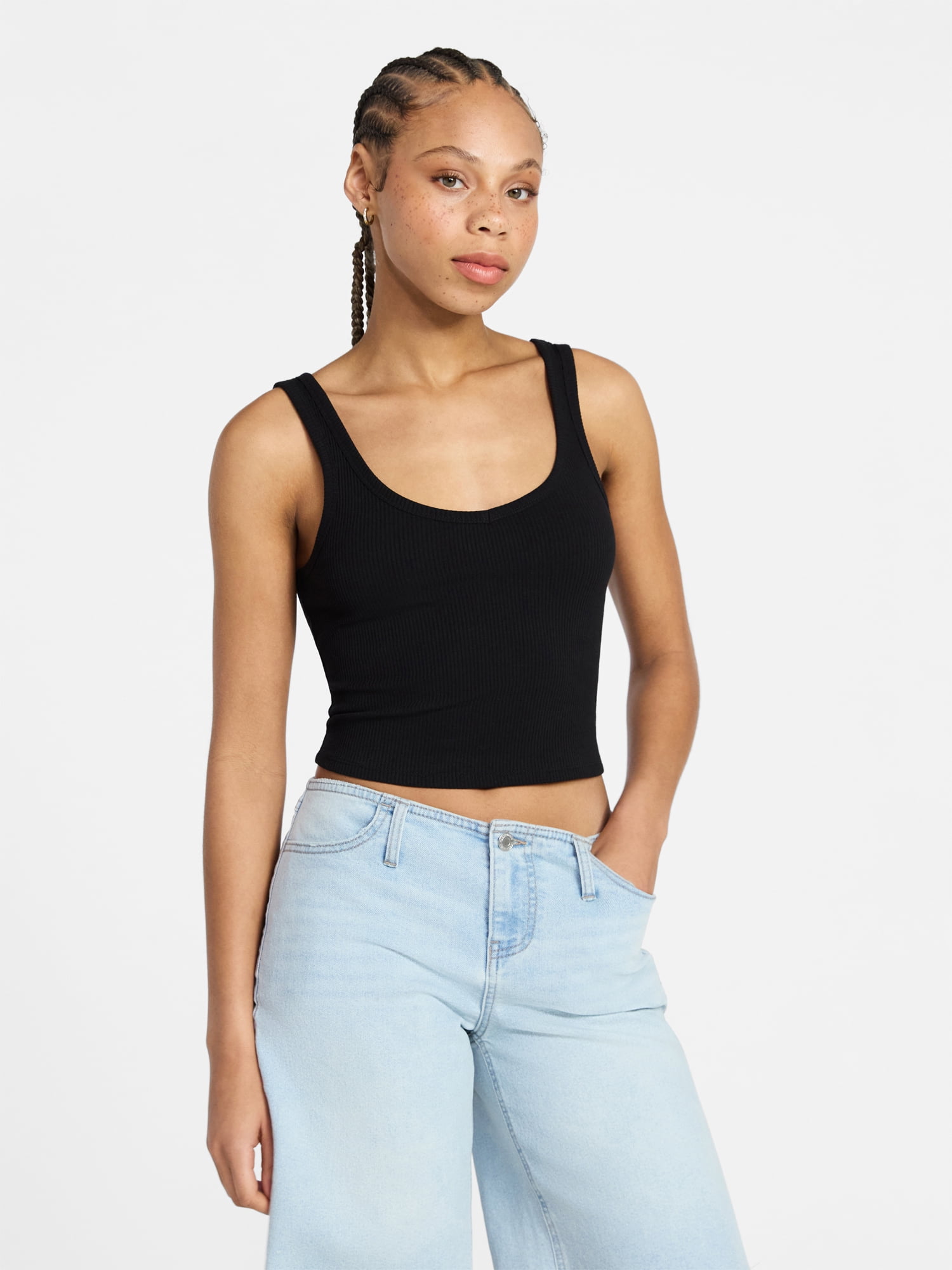 No Boundaries Cropped V-Neck Tank Top, Women's XXS-XXL - Walmart.com