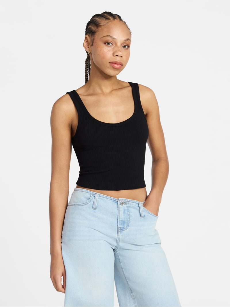 No Boundaries Cropped V-Neck Tank Top, Women's XXS-XXL - Walmart.com