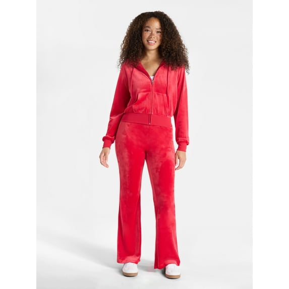 No Boundaries Velour Hoodie and Flare Pants Set, 2-Piece, Women’s