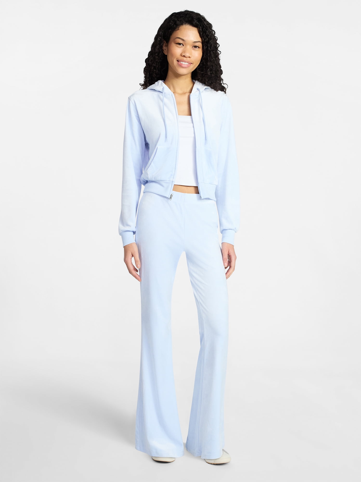 Velour Hoodie and Flare Pants Set, 2-Piece, Womens