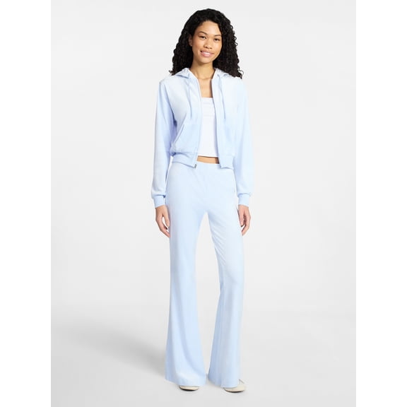 No Boundaries Velour Hoodie and Flare Pants Set, 2-Piece, Women’s