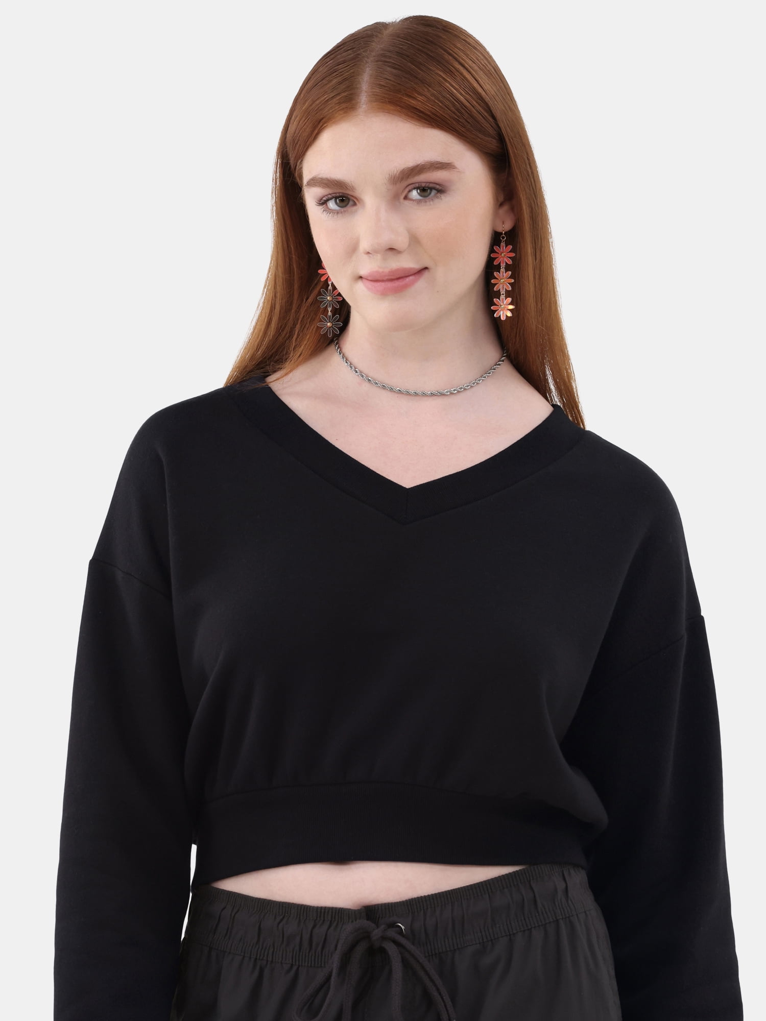 No Boundaries Cropped V Neck Sweatshirt Women s
