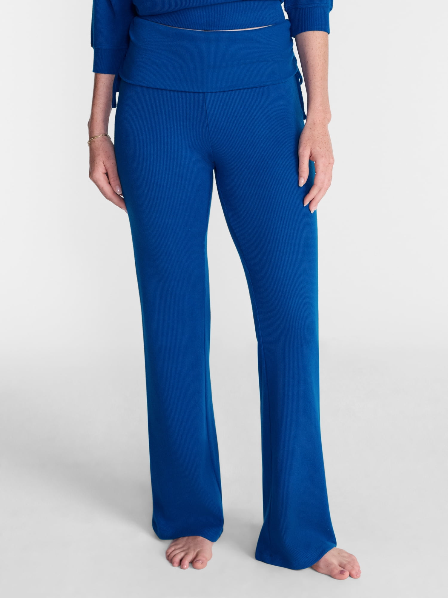No Boundaries Waffle Knit Foldover Pants, 31.5'' Inseam, Women’s and Women's Plus XS-2X