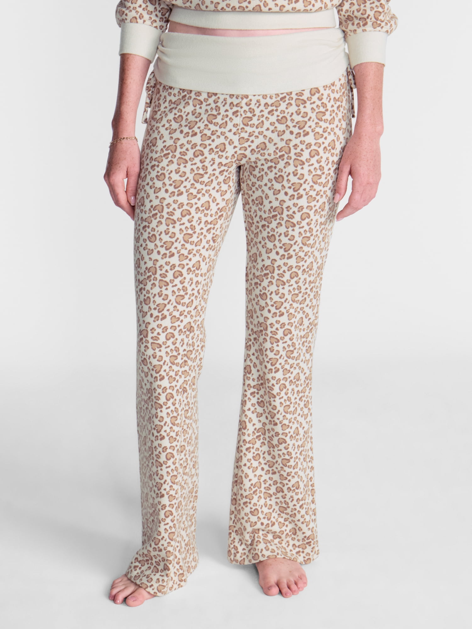 No Boundaries Waffle Knit Foldover Pants, 31.5'' Inseam, Women’s and Women's Plus XS-2X
