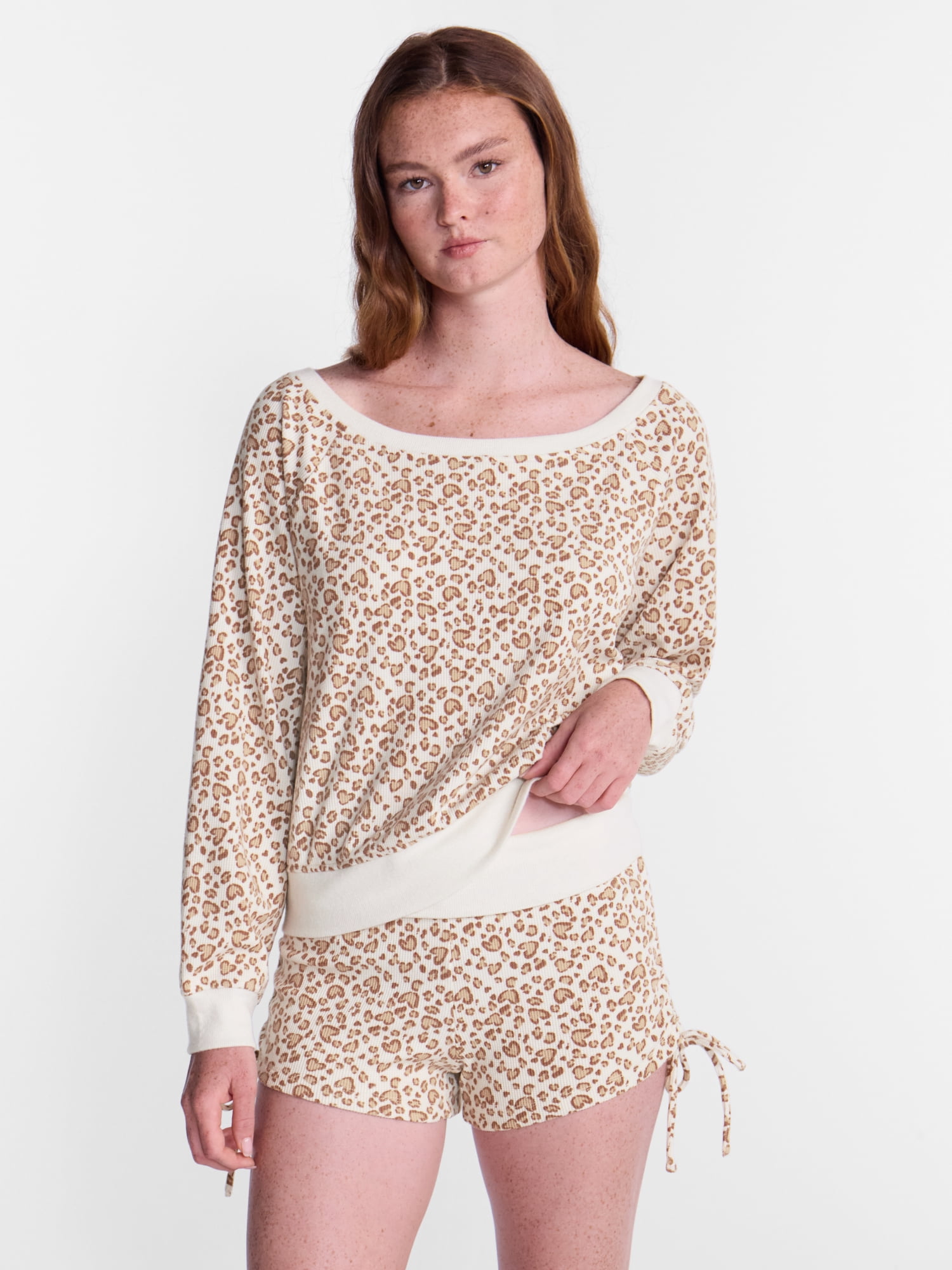 No Boundaries Waffle Knit Sleep Top, Women’s and Women’s Plus XS-2X