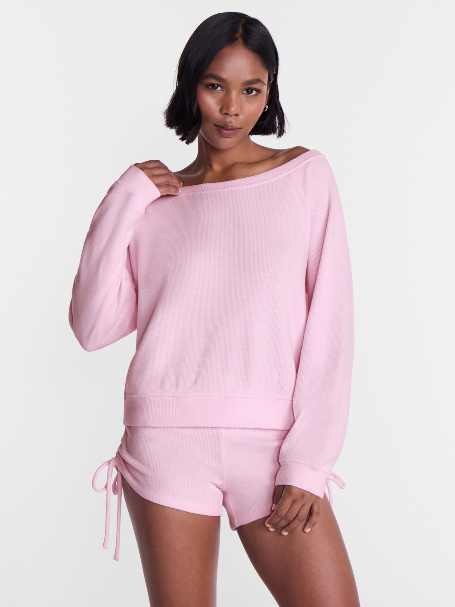 No Boundaries Waffle Knit Sleep Top, Women’s and Women’s Plus XS-2X