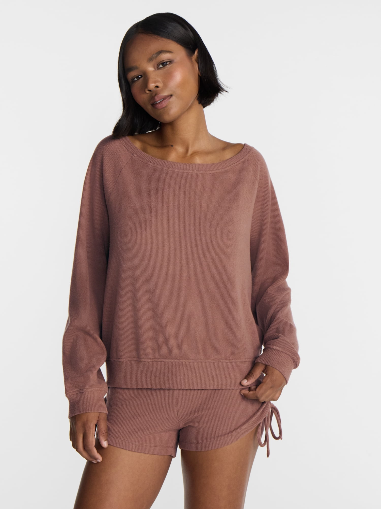 No Boundaries Waffle Knit Sleep Top, Women’s and Women’s Plus XS-2X