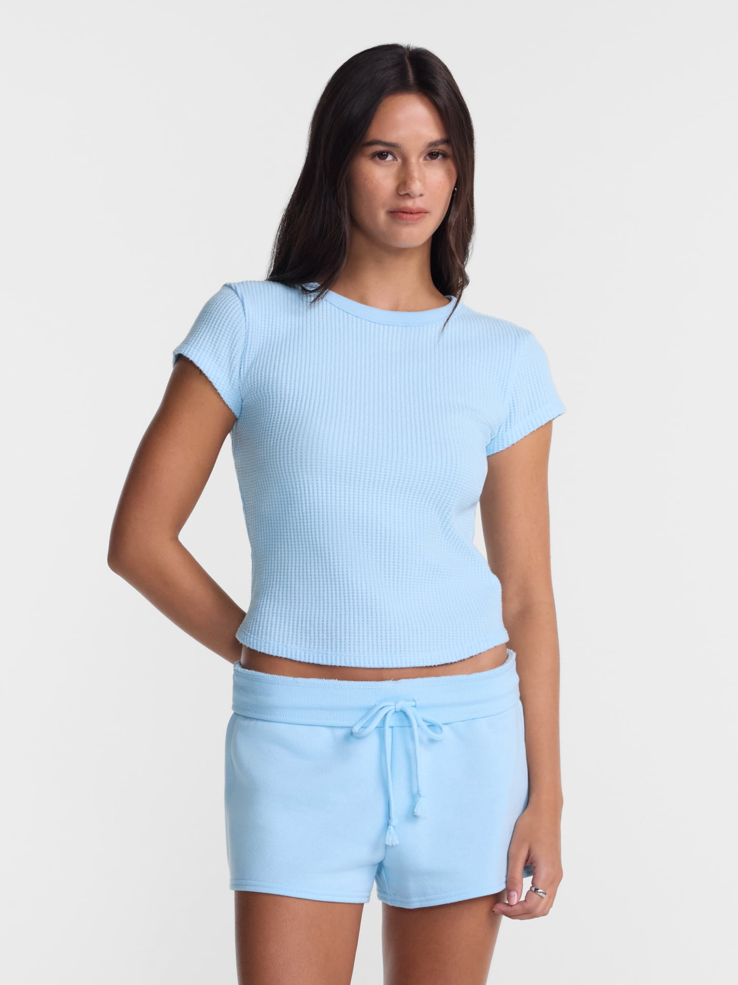 No Boundaries Waffle Knit Tee, Women’s XXS-XXL