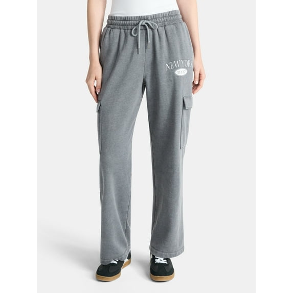 No Boundaries Mineral Wash Cargo Sweatpants, 29.5'' Inseam, Women's