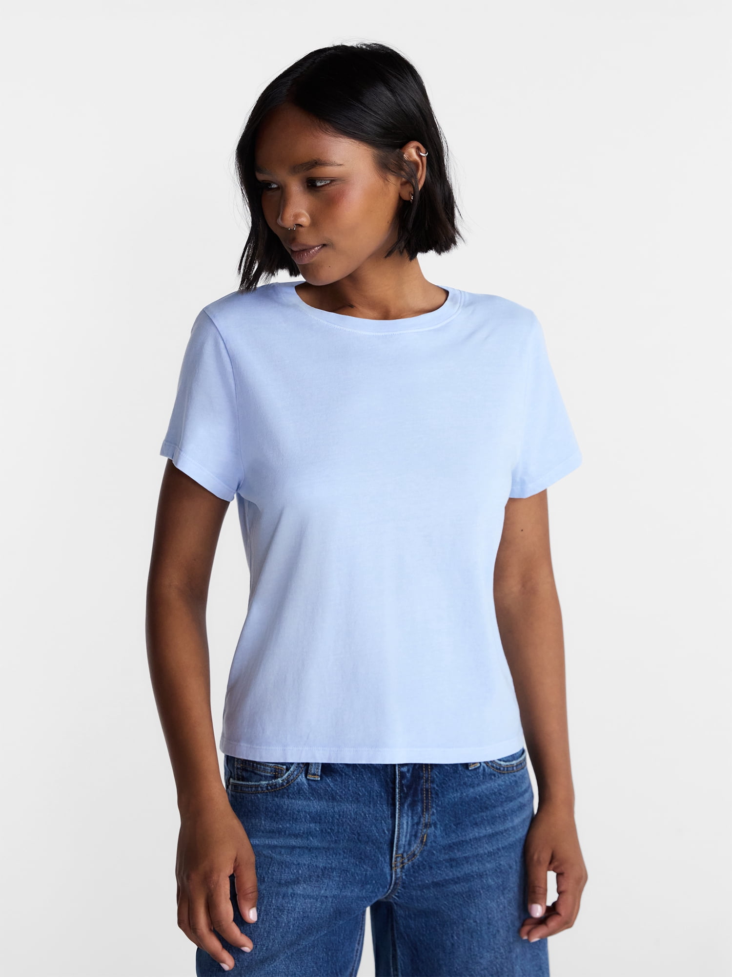 No Boundaries Washed Relaxed Fit Cotton Tee, Women's XXS-XXL