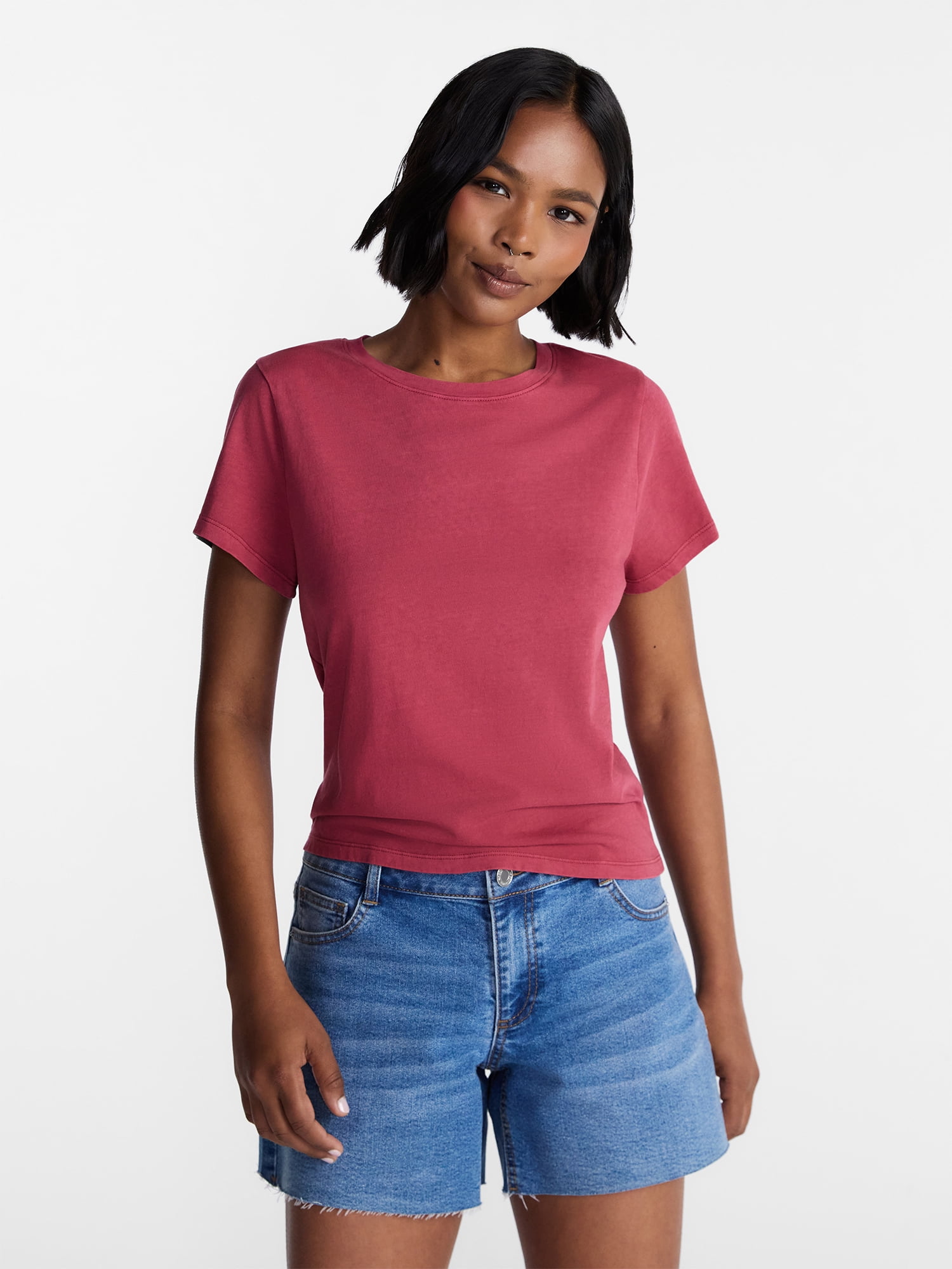 No Boundaries Washed Relaxed Fit Cotton Tee, Women's XXS-XXL