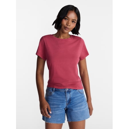 No Boundaries Washed Relaxed Fit Cotton Tee, Women's XXS-XXL