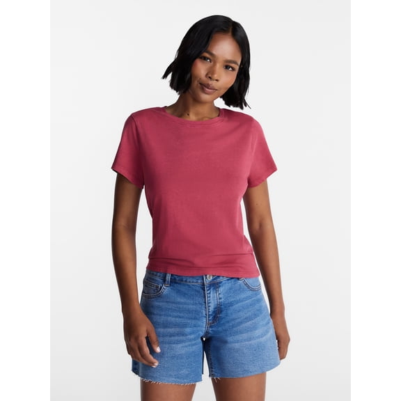 No Boundaries Washed Relaxed Fit Cotton Tee, Women's XXS-XXL