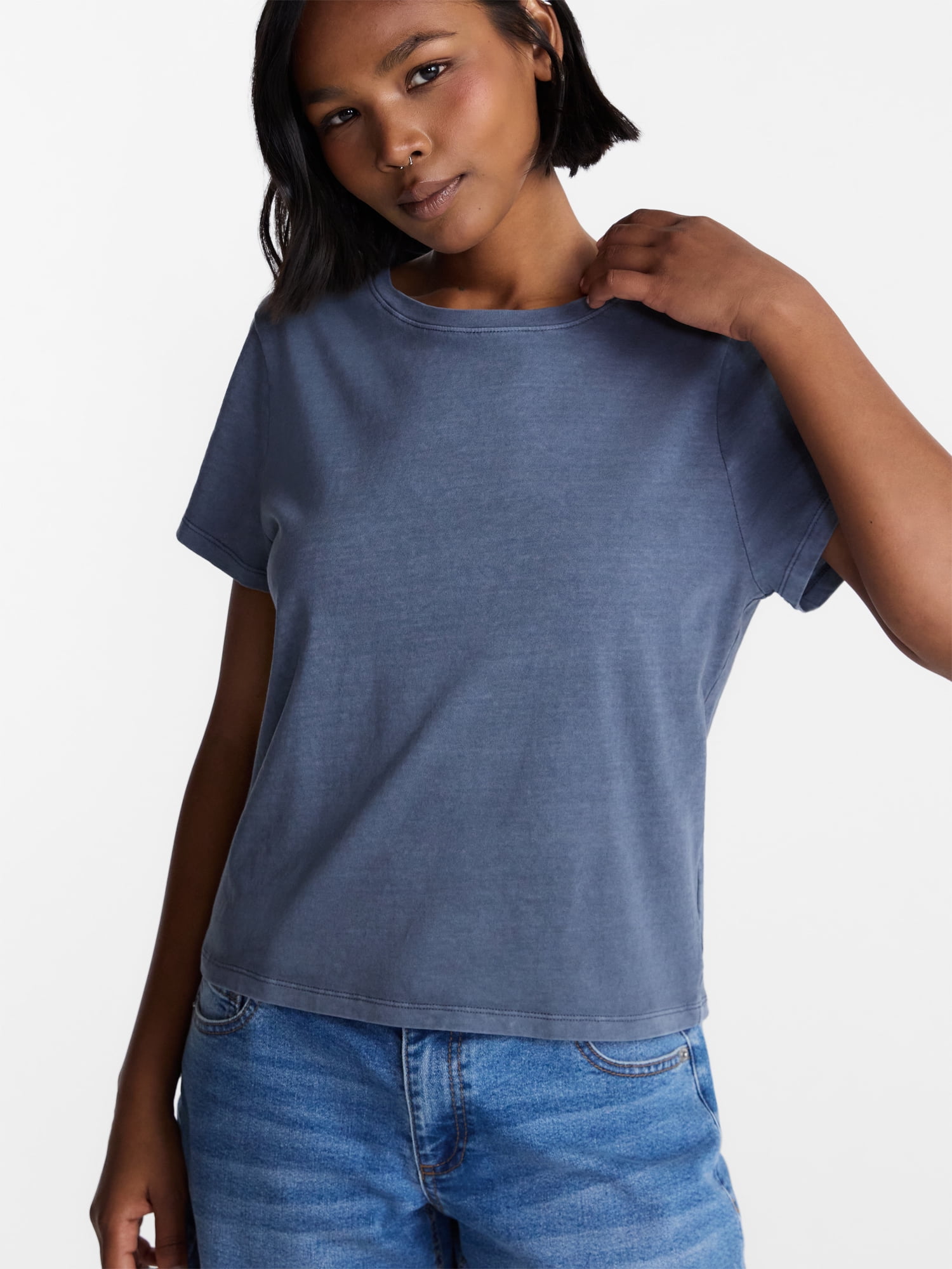 No Boundaries Washed Relaxed Fit Cotton Tee, Women's XXS-XXL