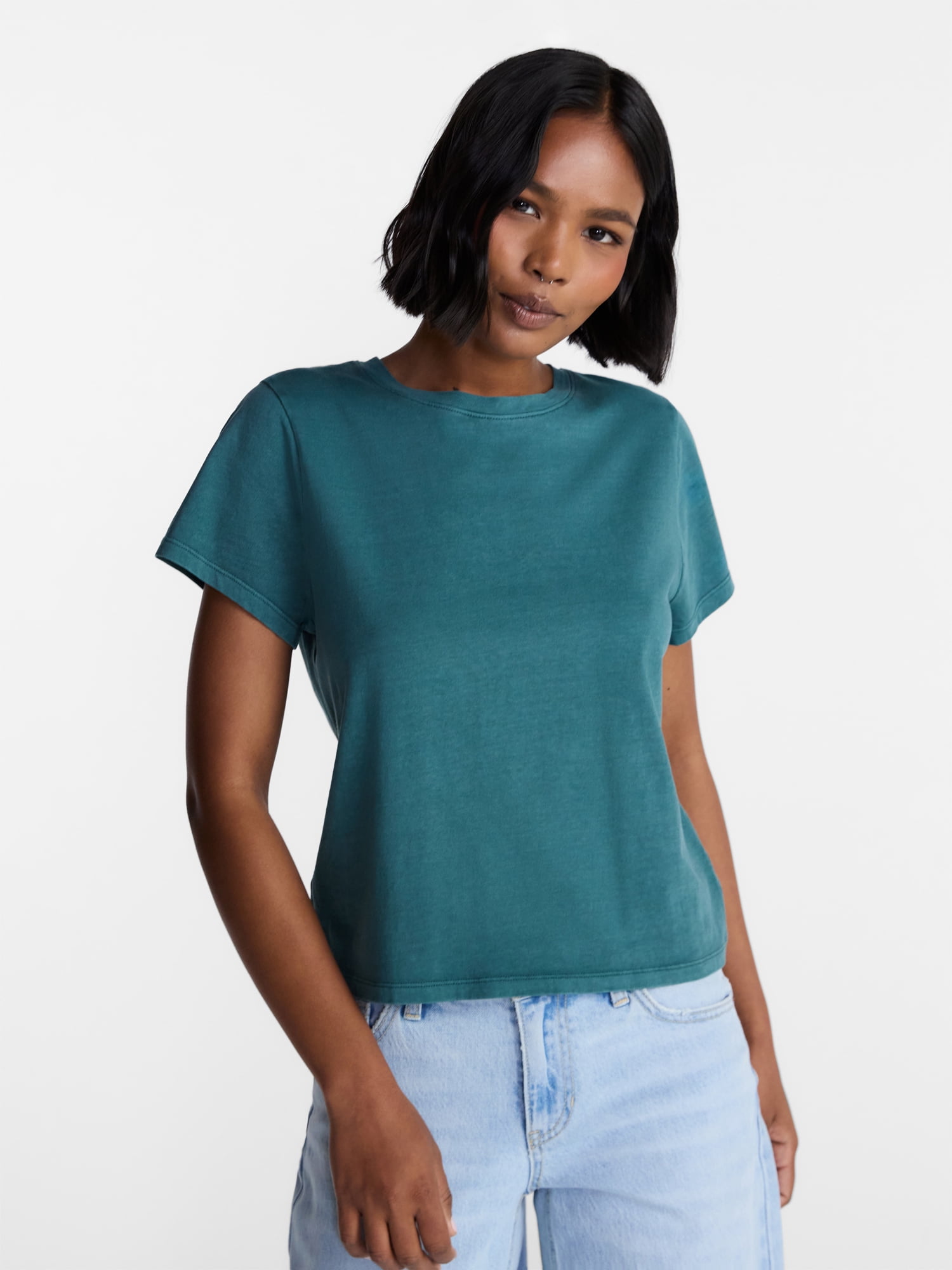No Boundaries Washed Relaxed Fit Cotton Tee, Women's XXS-XXL