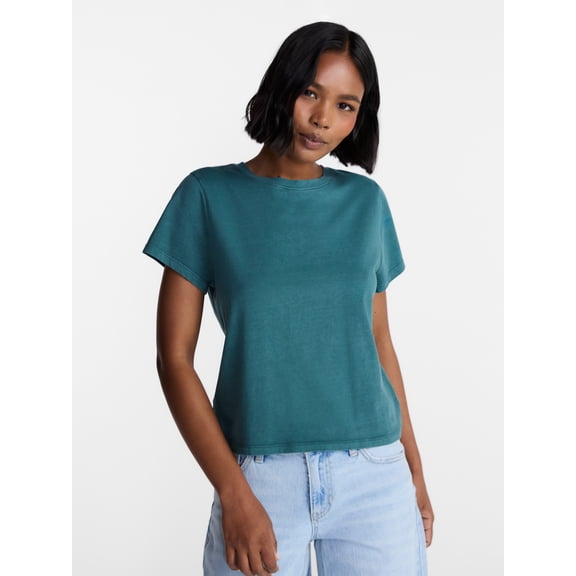 No Boundaries Washed Relaxed Fit Cotton Tee, Women's XXS-XXL