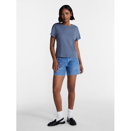 No Boundaries Washed Relaxed Fit Cotton Tee, Women's XXS-XXL