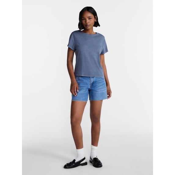 No Boundaries Washed Relaxed Fit Cotton Tee, Women's XXS-XXL