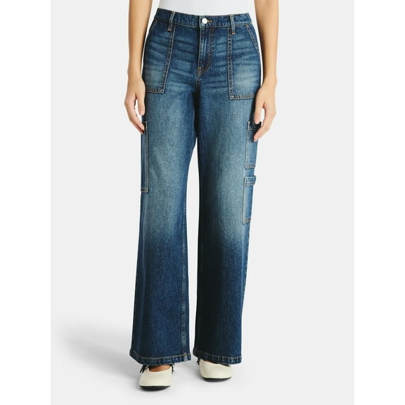 No Boundaries Wide Leg Cargo Pants, 31.5'' Inseam, Women's and Women's Plus XXS-4X