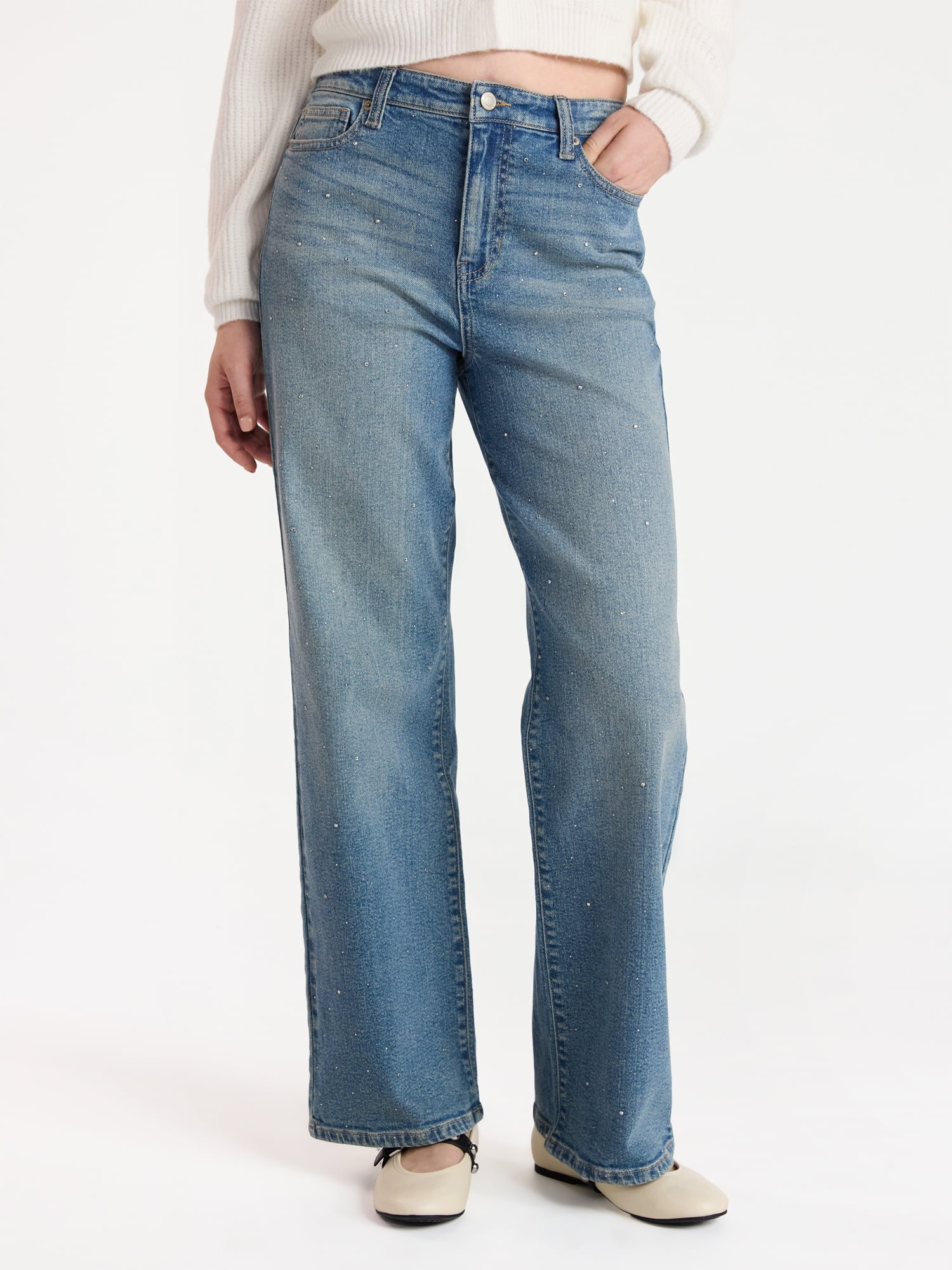 Studded Wide Leg Jeans, 31'' Inseam, Women's