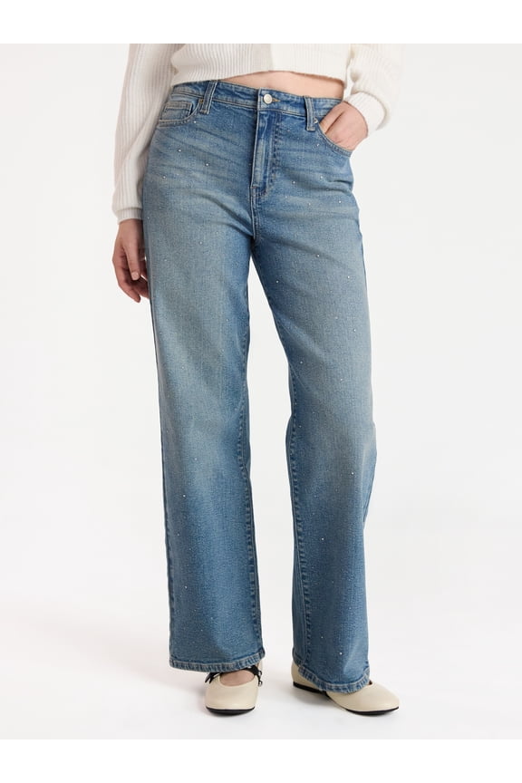 Studded Wide Leg Jeans, 31'' Inseam, Women’s