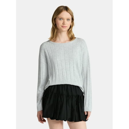 No Boundaries Wide Ribbed Scoop Neck Sweater, Midweight, Women's