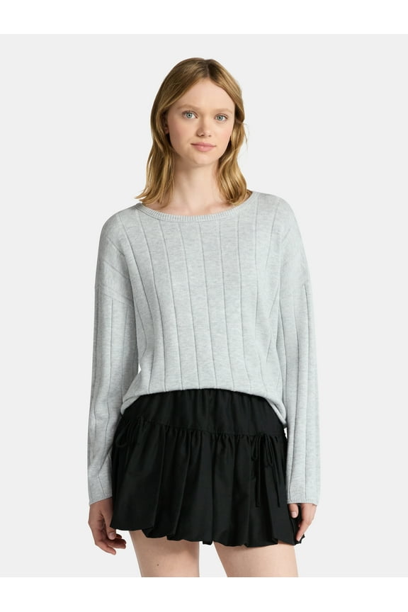 Wide Ribbed Scoop Neck Sweater, Midweight, Women's