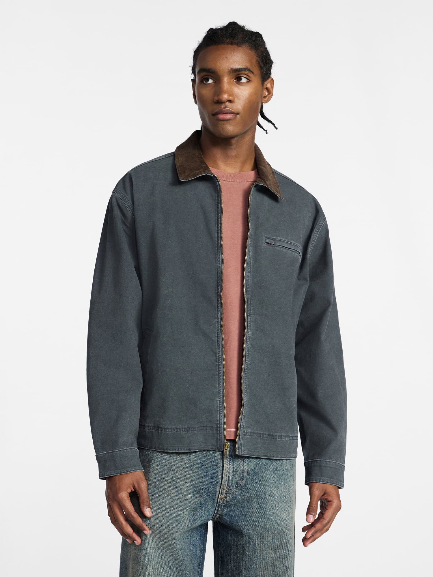 No Boundaries Full Zip Work Jacket with Long Sleeves, Men's XS-5XL