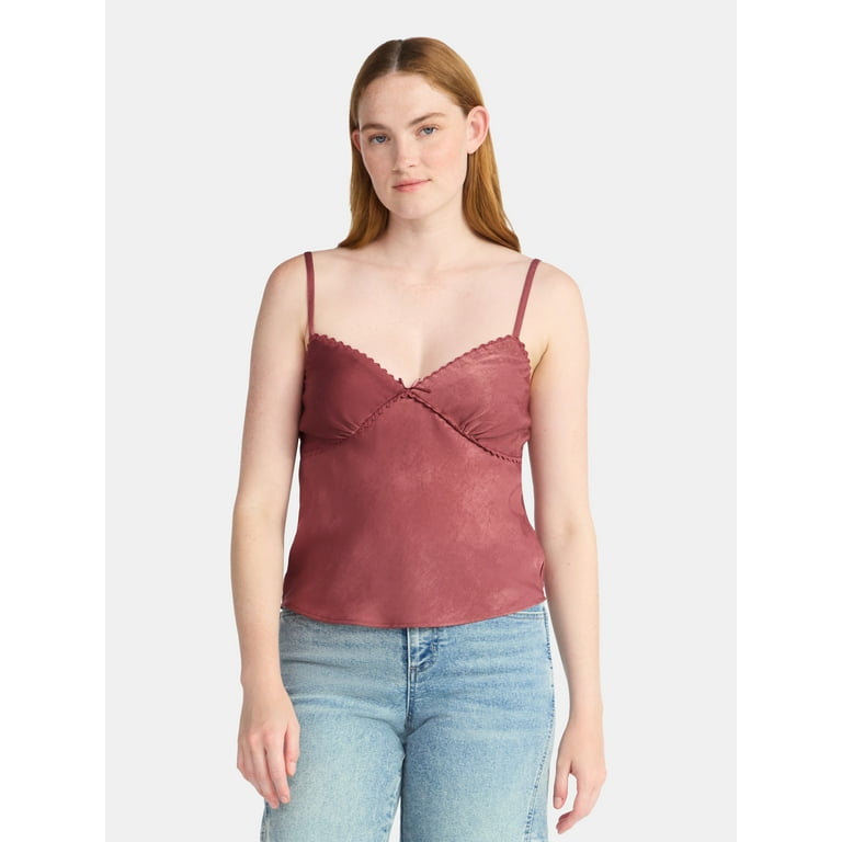 トップス the virgins french embroidery camisole No Boundaries Woven Cami Top with Lace Trim and Bow, Women's