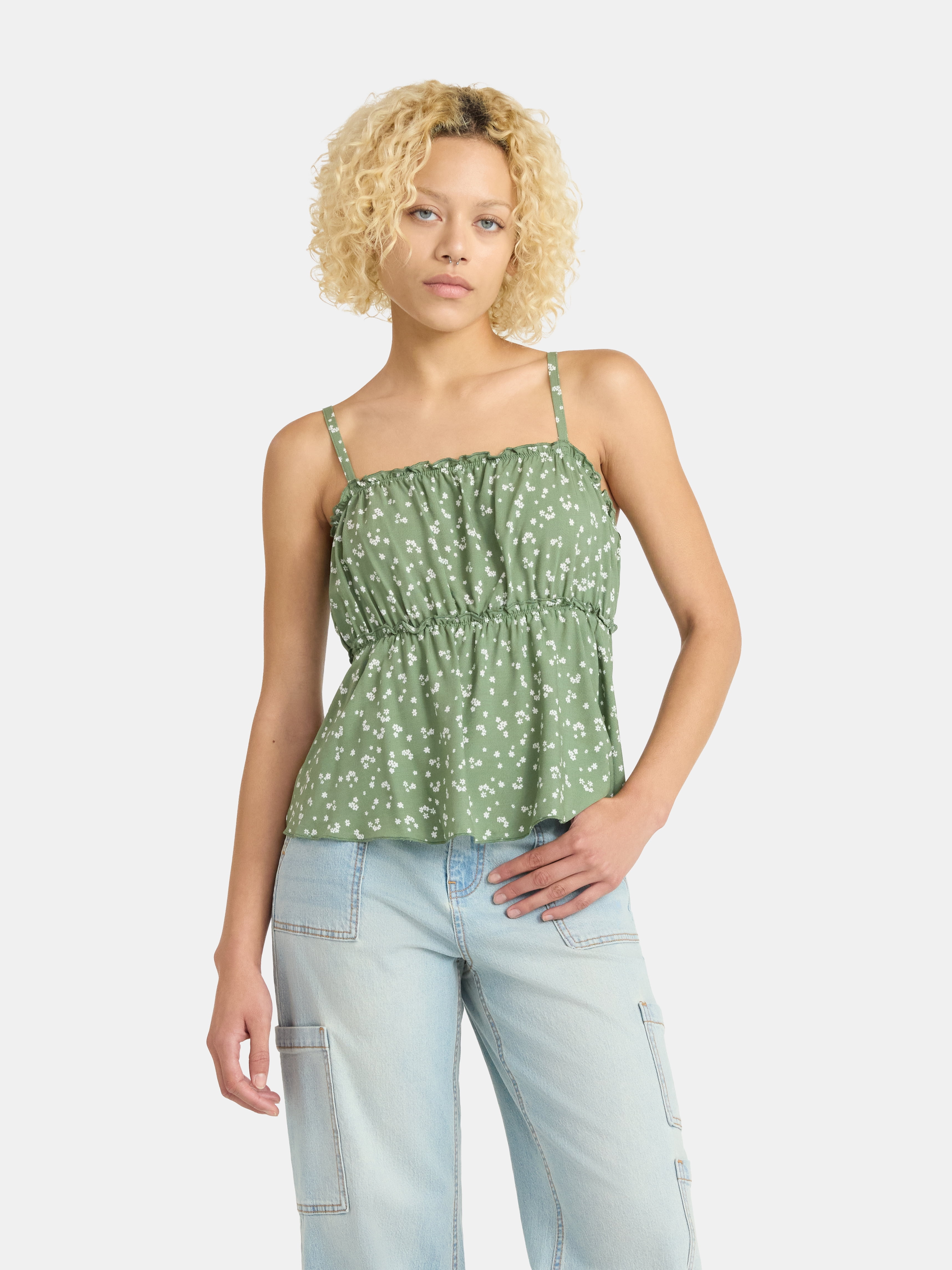 No Boundaries Woven Ruffle Top, Women’s