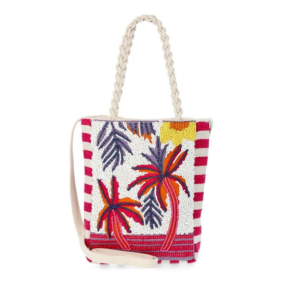 No Boundaries Women's Beaded Crossbody Tote Bag, Pink