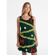 white christmas dresses Womens Christmas Sweater Dress Long Sleeve Xmas Snowflack Tree Print –  REENOVY main image 0