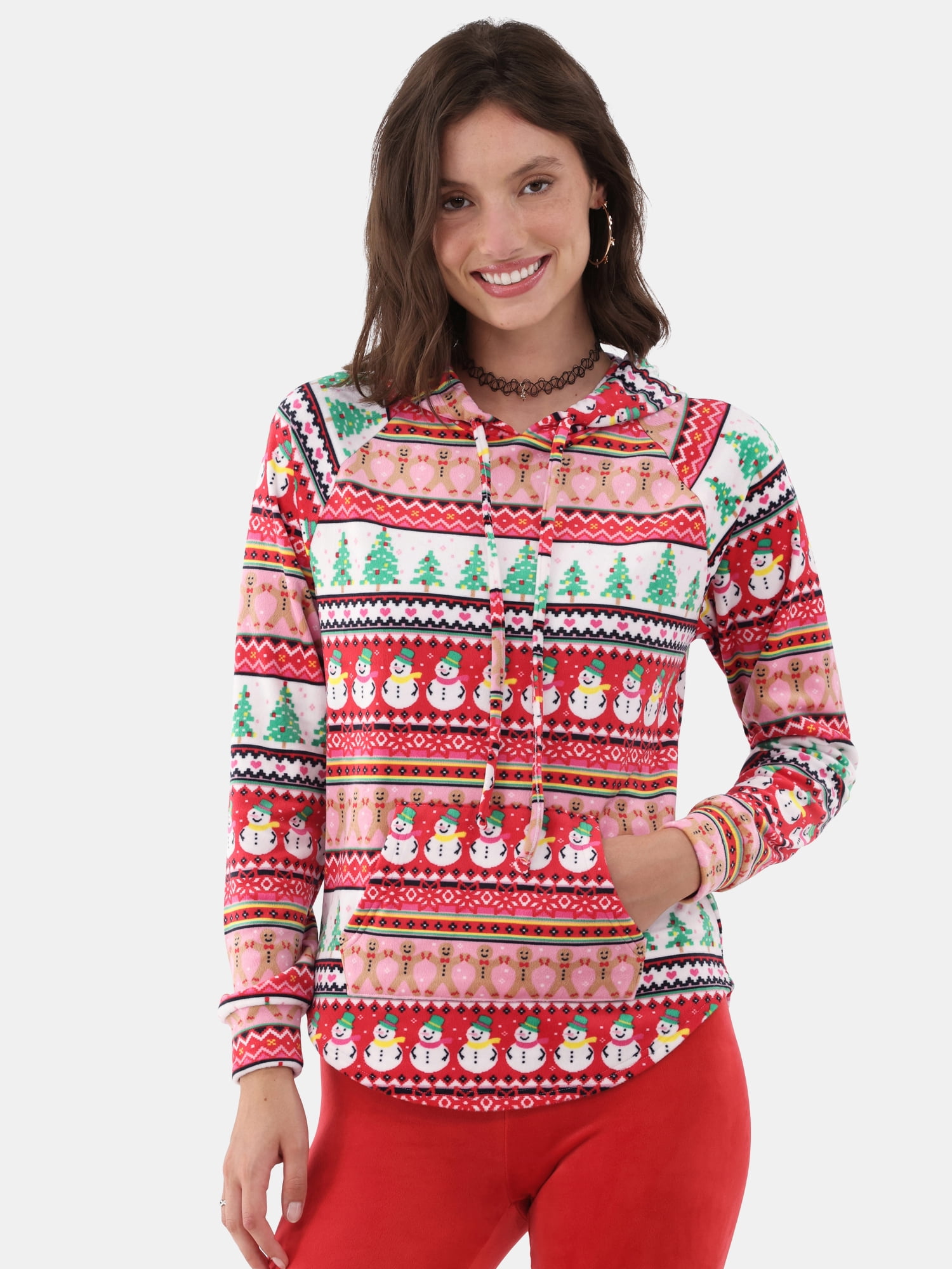 No Boundaries Plush Christmas Pullover Hoodie, Women's
