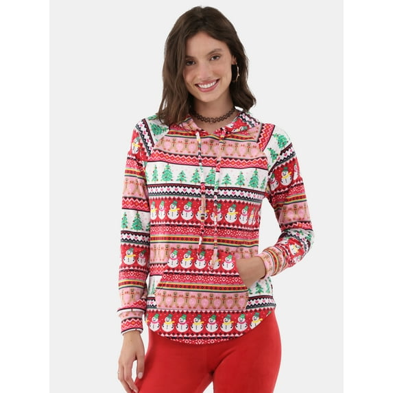 No Boundaries Plush Christmas Pullover Hoodie, Women's