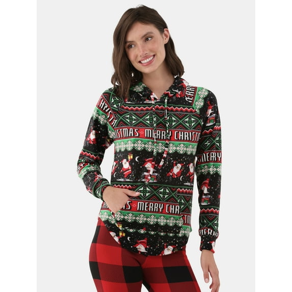 No Boundaries Plush Christmas Pullover Hoodie, Women's