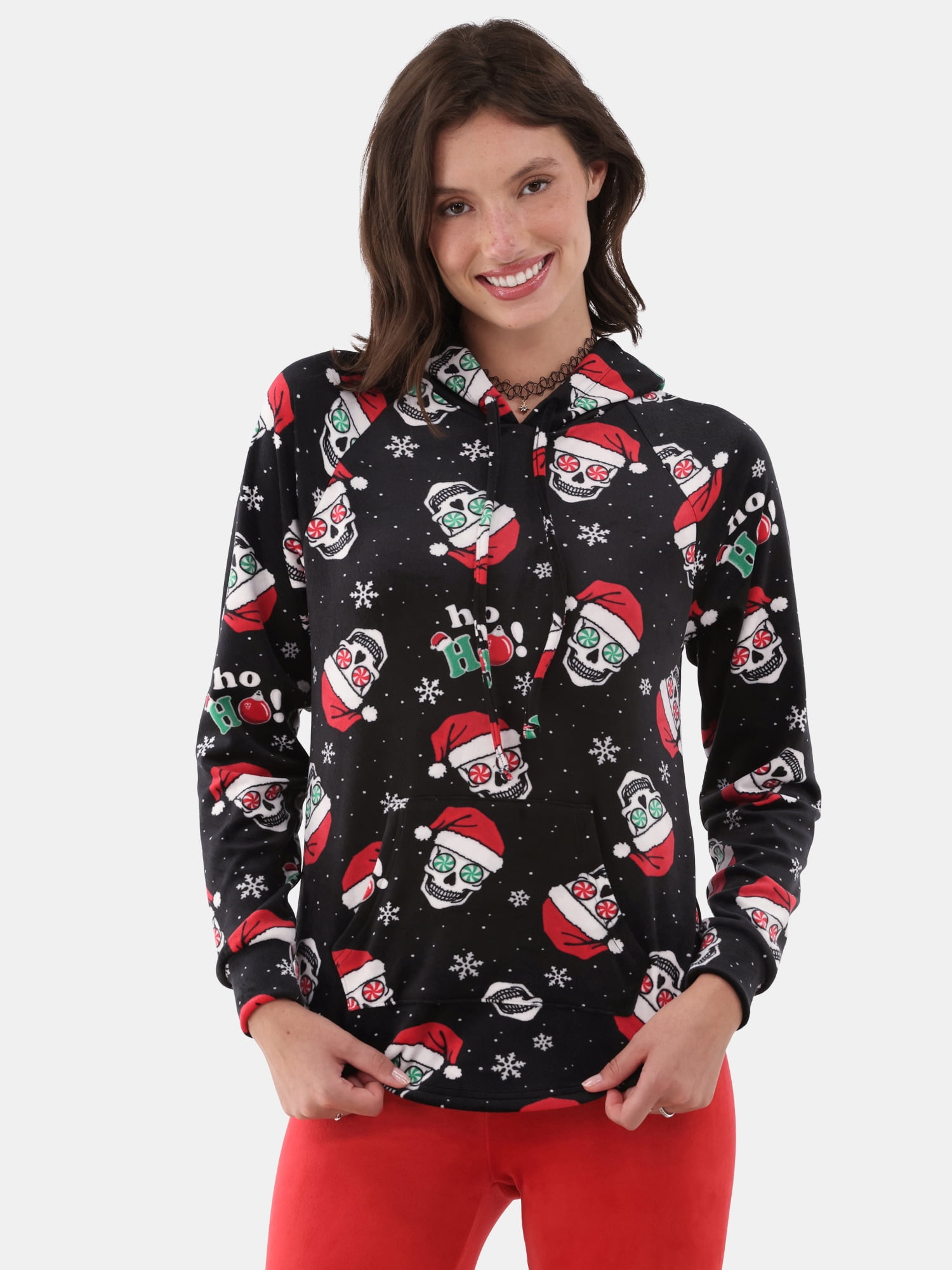 No Boundaries Plush Christmas Pullover Hoodie, Women's