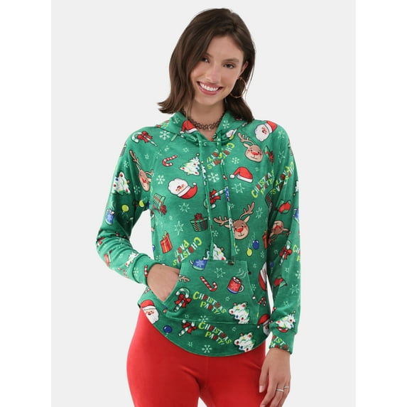 No Boundaries Plush Christmas Pullover Hoodie, Women's