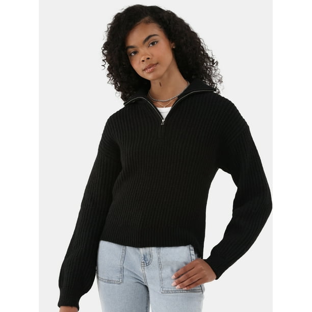 No Boundaries Half Zip Mock Neck Sweater Midweight Women s Walmart Business Supplies
